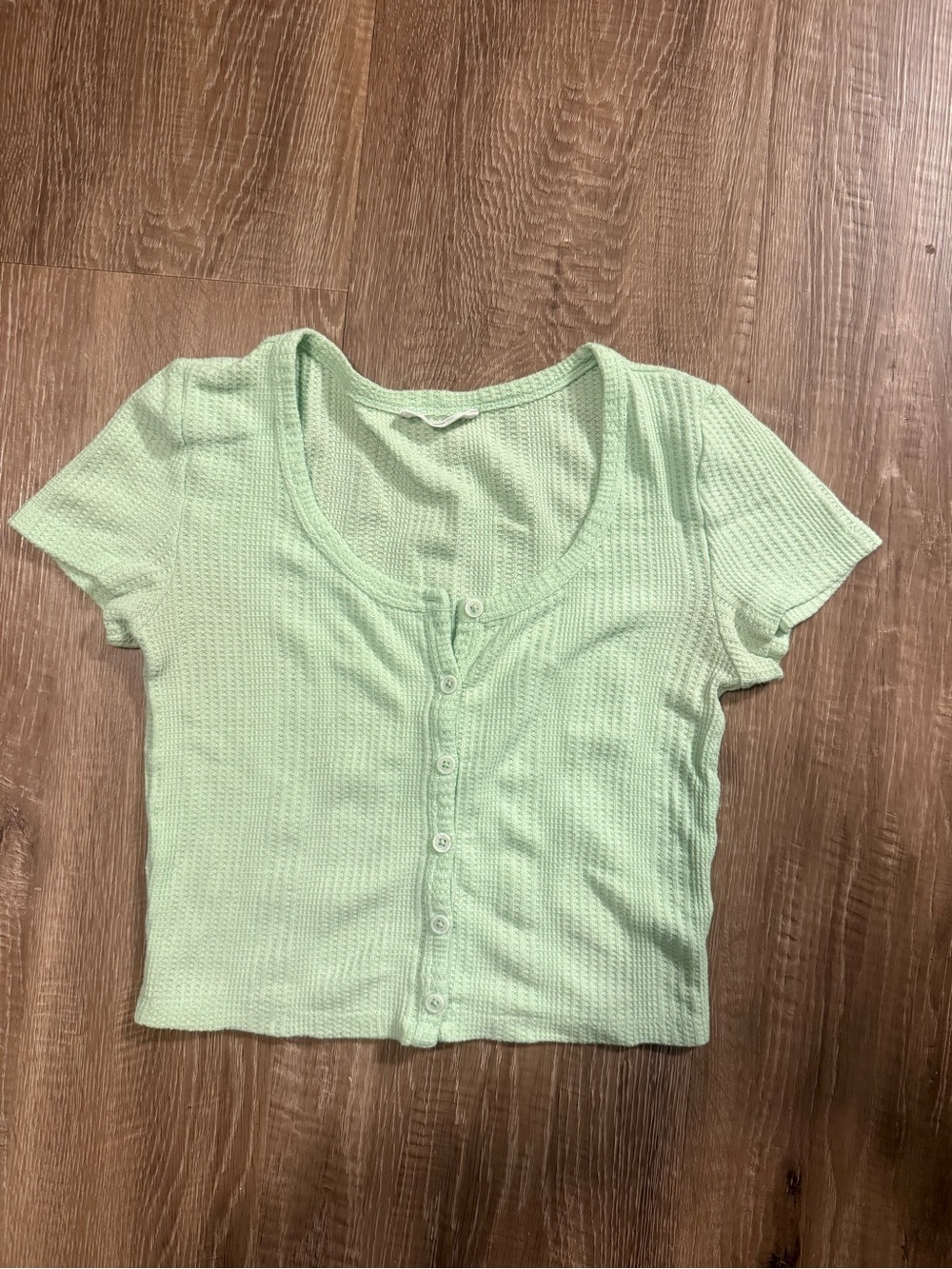 Elodie Mint Button-Front Ribbed Crop Top